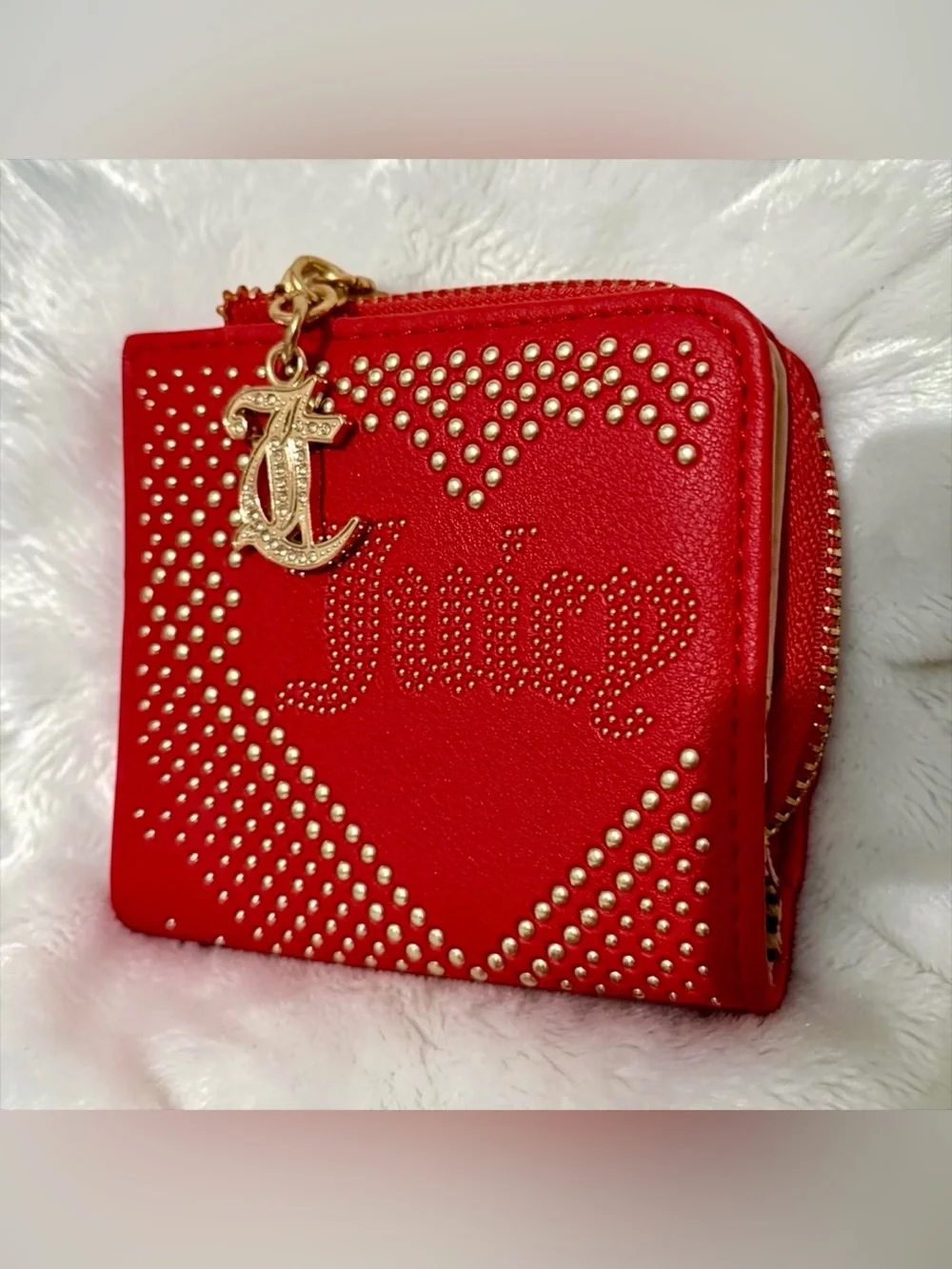 Juicy Couture Studded Heart JC Charm Zip Card Wallet